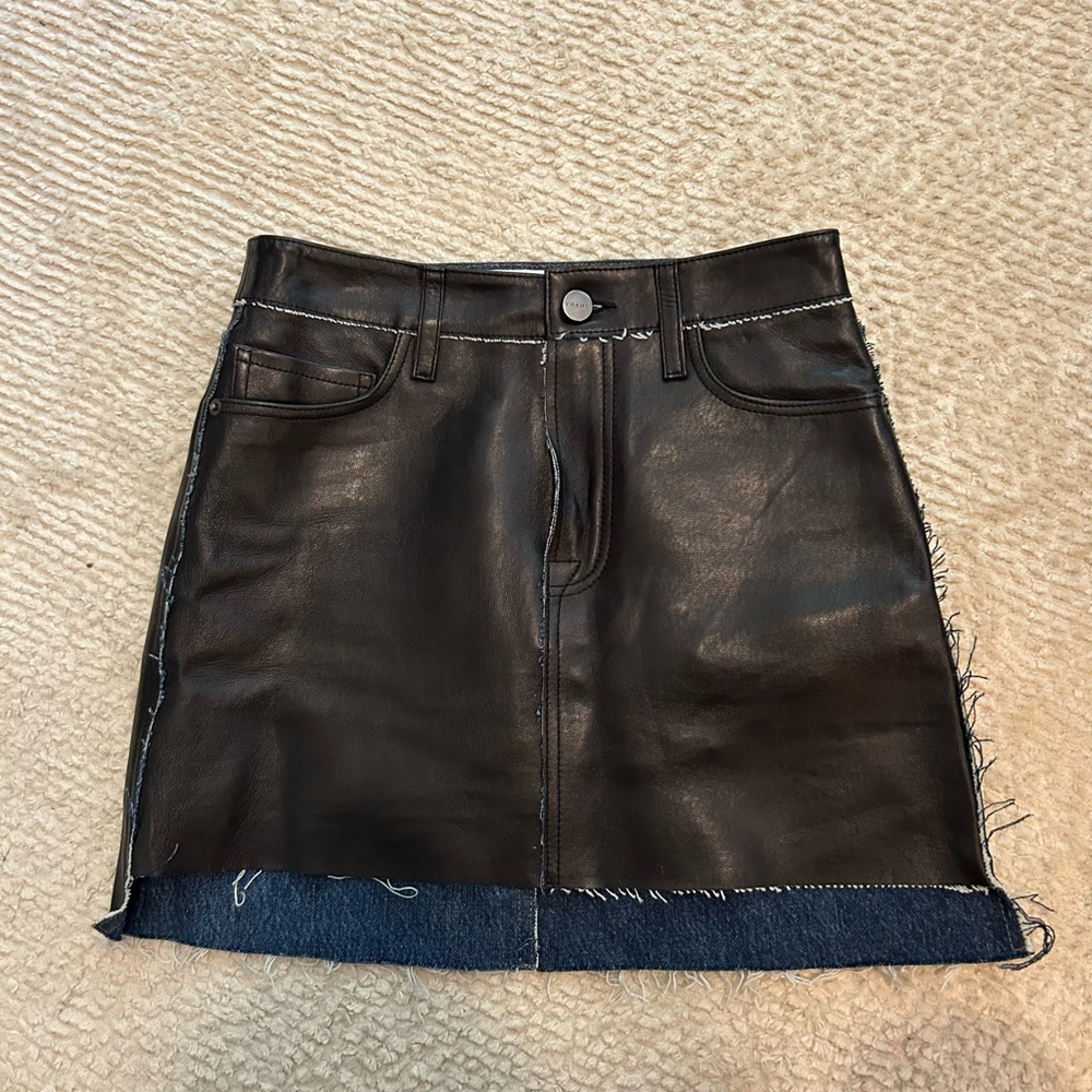 Frame Le Mini Leather Bonded Black Mini Skirt Lambskin Sz 24